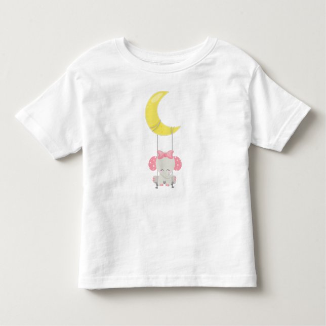 Camiseta Elefante Em Um Swing, Elefante Bonito, Coroa, Lua (Frente)