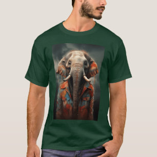 Camiseta Elefante em uma jaqueta colorida Arte animal vinta