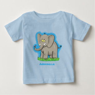 Camiseta Elefante engraçado bonito com pássaro na caricat