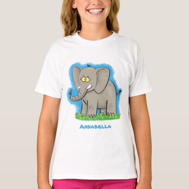 Camiseta Elefante engraçado e bonito com desenho animado de (Frente)