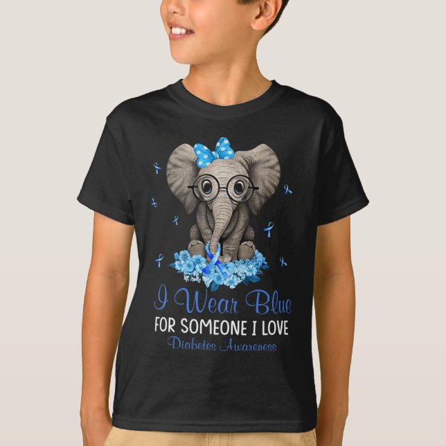 Camiseta Elefante Eu visto Azul para Alguém Despertar Diabe (Frente)
