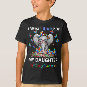 Camiseta Elefante Eu Visto Azul Para Meu Autismo Filha