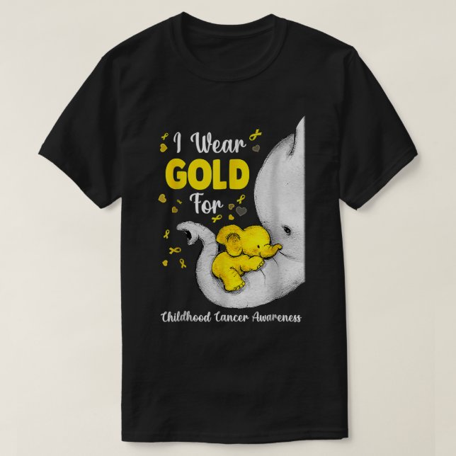 Camiseta Elefante Eu Visto Fita Dourada Para Cancer De Infâ (Frente do Design)