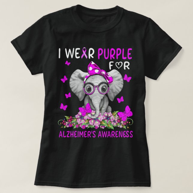 Camiseta Elefante Eu Visto Roxo Para A Consciência Do Alzhe (Frente do Design)