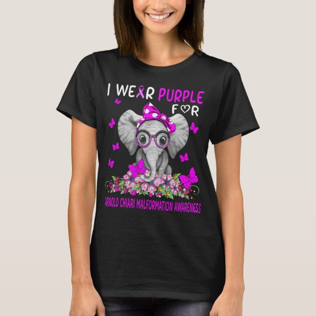 Camiseta Elefante Eu Visto roxo Para Arnold Chiari Malforma (Frente)