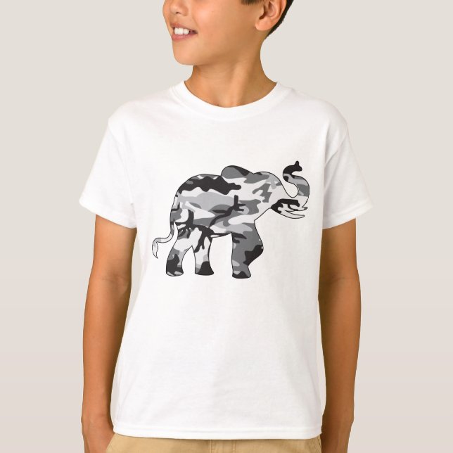 Camiseta Elefante feito em Padrão do Exército de Camuflagem (Frente)