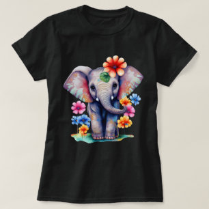 Camiseta Elefante Floral Colorido Boho Caprichoso