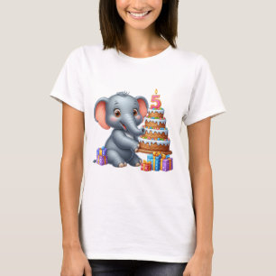 Camiseta Elefante Fofo Aniversário de 5 anos