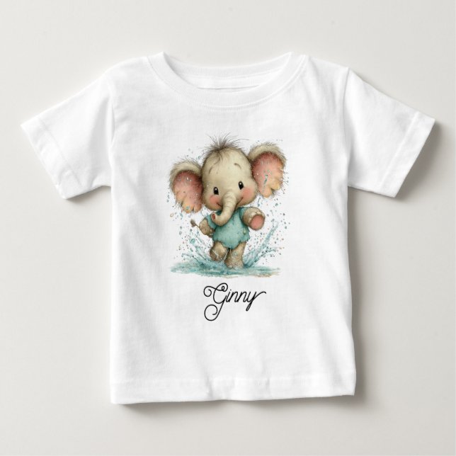 Camiseta Elefante Fofo Brincando na Poça (Frente)