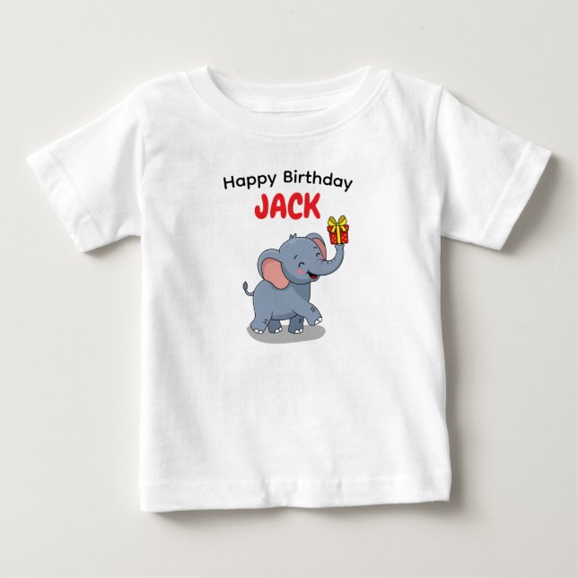 Camiseta Elefante Fofo Carregando Presente (Frente)