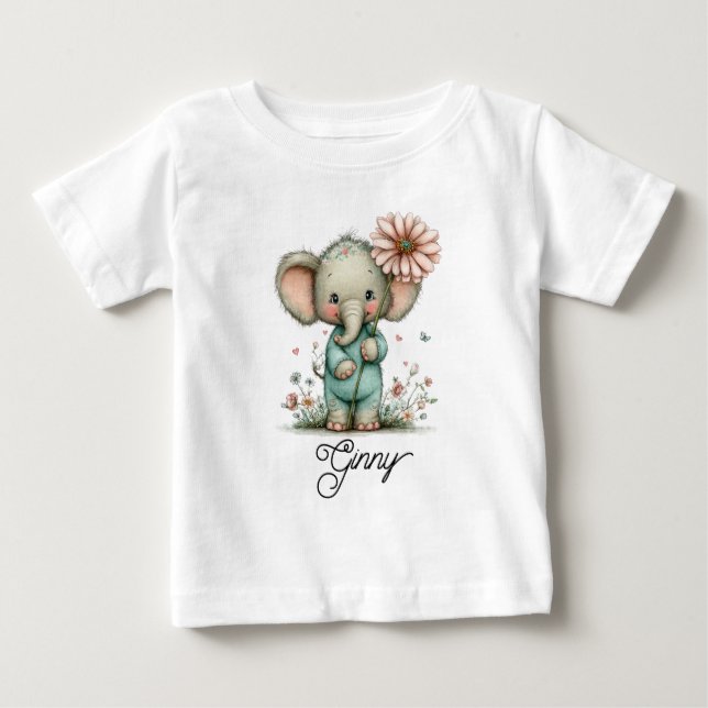 Camiseta Elefante Fofo com Flor Silvestre (Frente)