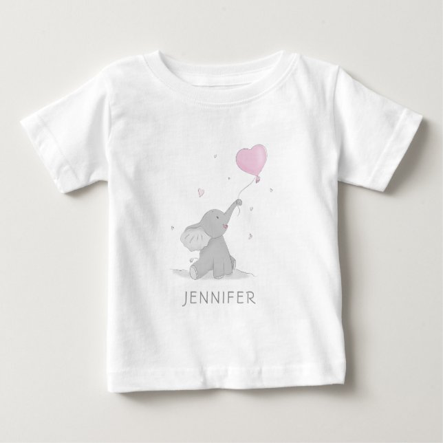 Camiseta Elefante Fofo com Nome de Balão (Frente)