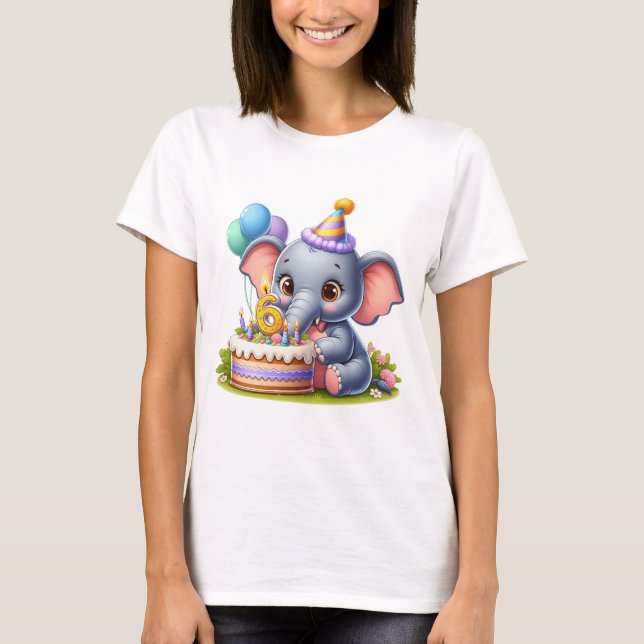 Camiseta Elefante Fofo de 6 Anos de Idade (Frente)