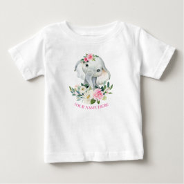 Camiseta Elefante Fofo e Flores Rosa Bege para 1º aniversár