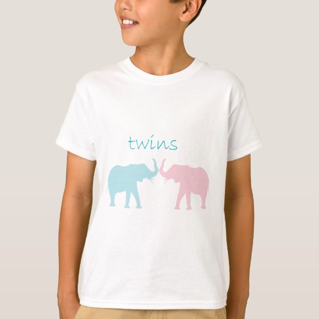 Camiseta Elefante Gêmeo Rosa E Azul (Frente)