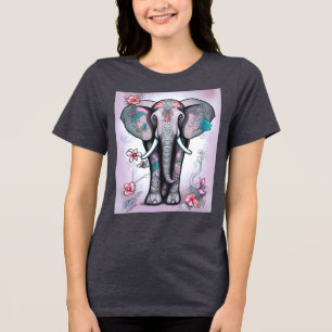 Camiseta Elefante Indiano cinza Incorporado com Flores
