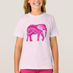 Camiseta Elefante Indiano em um Patterno Árabe Rosa da Foss