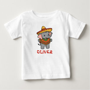 Camiseta Elefante Jovial em Sombrero e Poncho Festivos