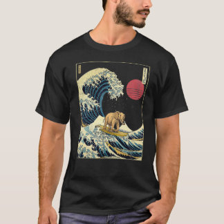 Camiseta Elefante Kanagawa Wave Surf Engraçado