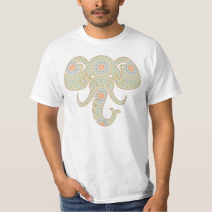 Camiseta Elefante Mandala em verde claro e laranja