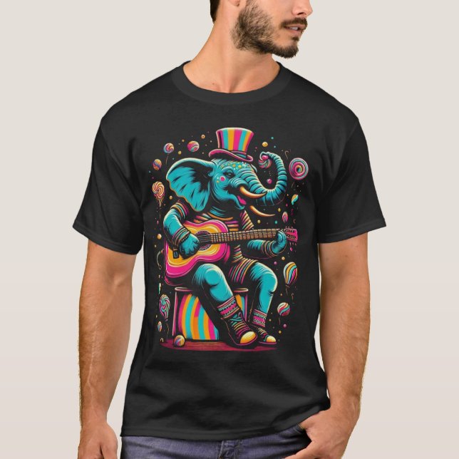 Camiseta Elefante Musical no Chapéu Superior (Frente)