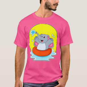 Camiseta Elefante na Natação com bóia salva-vidas