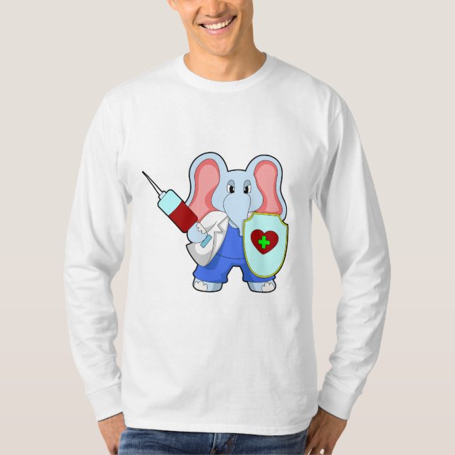 Camiseta Elefante na Vacinação com Seringa (Frente)
