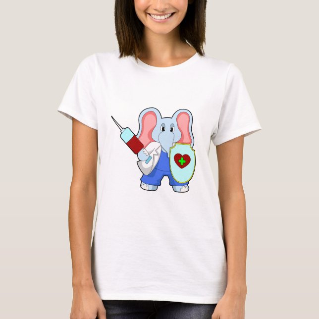 Camiseta Elefante na Vacinação com Seringa (Frente)