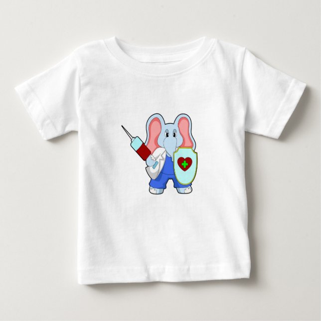 Camiseta Elefante na Vacinação com Seringa (Frente)