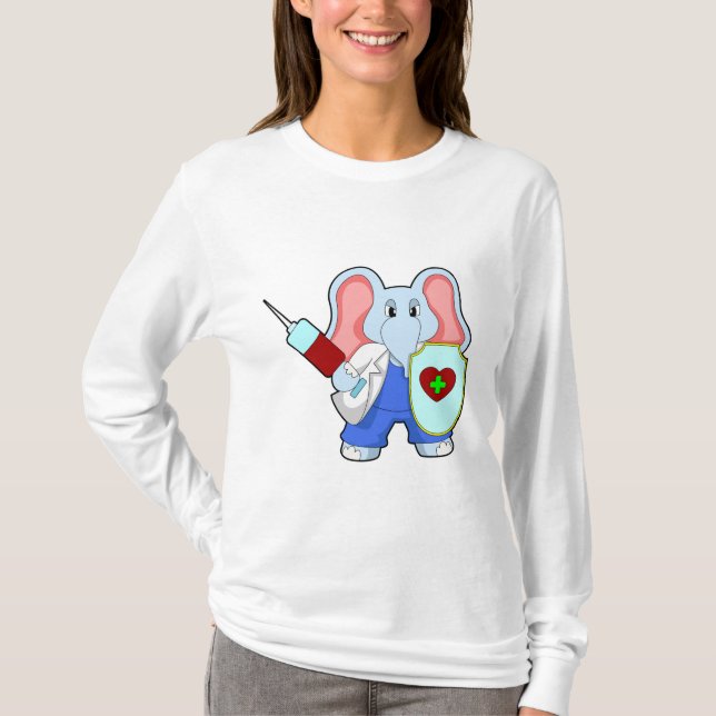 Camiseta Elefante na Vacinação com Seringa (Frente)