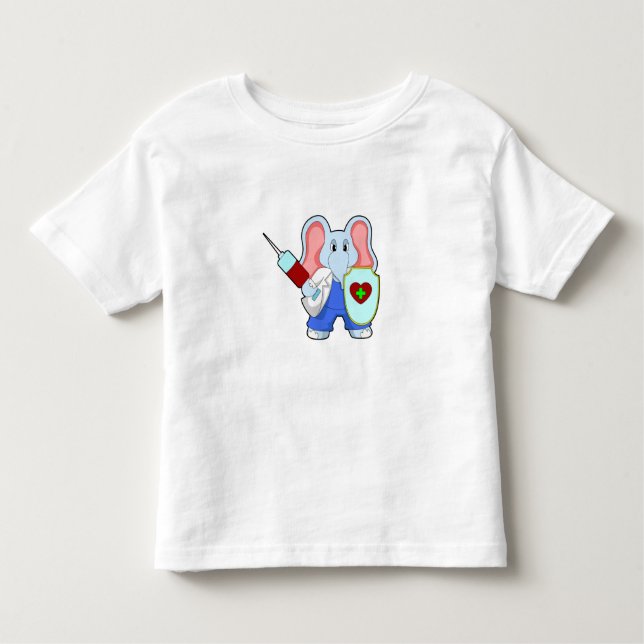 Camiseta Elefante na Vacinação com Seringa (Frente)