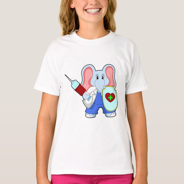 Camiseta Elefante na Vacinação com Seringa (Frente)