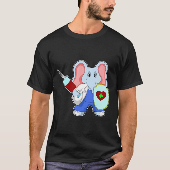 Camiseta Elefante na Vacinação com Seringa (Frente)