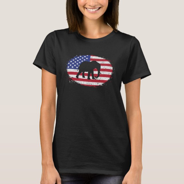 Camiseta Elefante No Bandeira Americana USA Animal Patrioti (Frente)