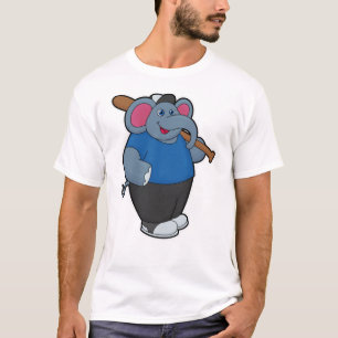 Camiseta Elefante no Baseball com bastão de beisebol