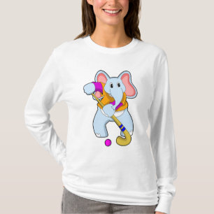Camiseta Elefante no Hockey com taco de Hockey