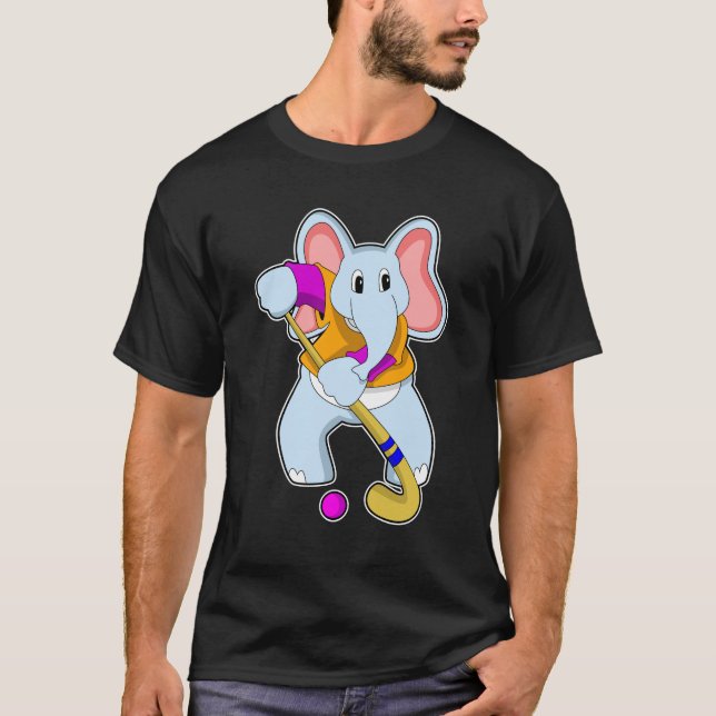Camiseta Elefante no Hockey com taco de Hockey (Frente)
