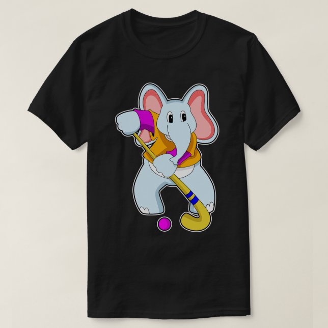 Camiseta Elefante no Hóquei com taco de Hóquei (Frente do Design)