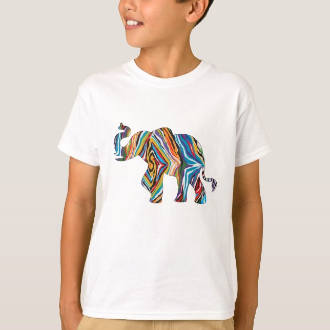Camiseta Elefante no padrão psicodélico de zebra (Frente)