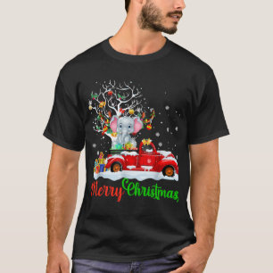 Camiseta Elefante no Red Truck Natal Pajama Engraçado Xmas