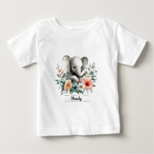 Camiseta Elefante para Bebê com Cor de Água Adorável com No