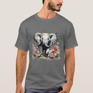 Camiseta Elefante Para Bebê Com Rosas
