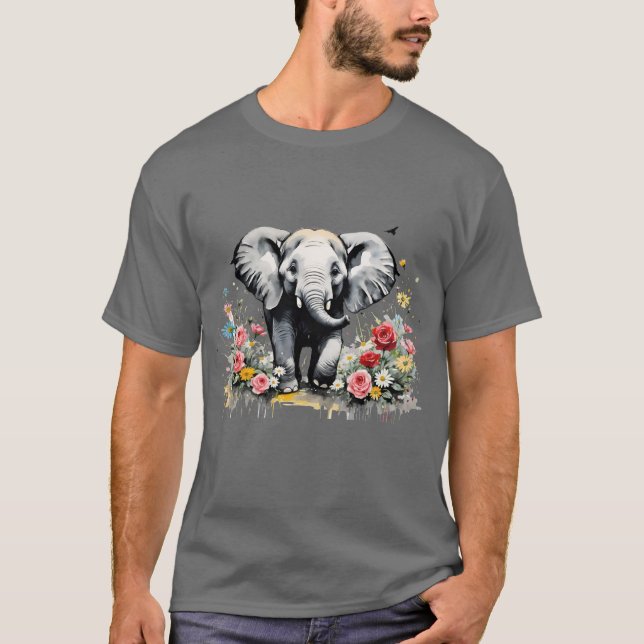 Camiseta Elefante Para Bebê Com Rosas (Frente)