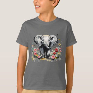 Camiseta Elefante Para Bebê Com Rosas