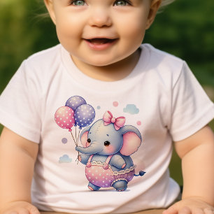 Camiseta Elefante Pequeno Fofo Segurando Balões de Aniversá