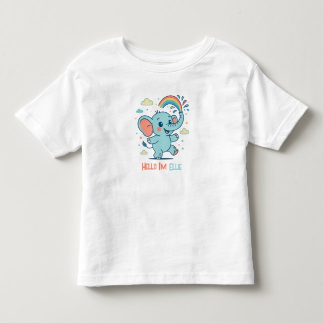 Camiseta Elefante Personalizado com Chuva de Cores para Beb (Frente)