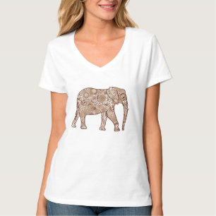 Camiseta Elefante redemoinho fractal - marrom e taupe