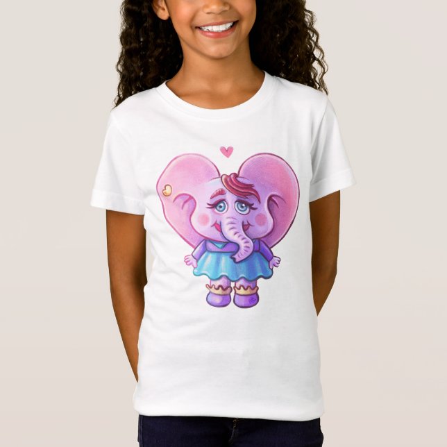 Camiseta Elefante Rosa Kawaii Apaixonado (Frente)