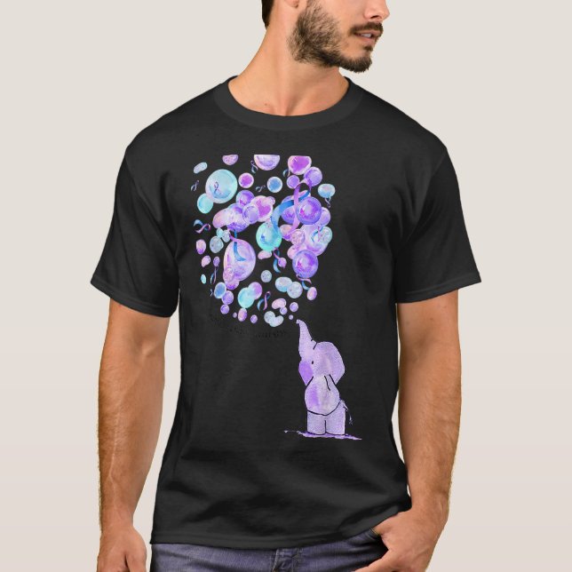 Camiseta Elefante Roxo Balões Azuis Artrite Reumatoide (Frente)