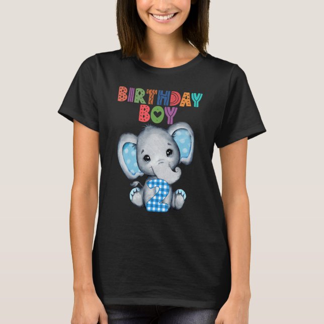 Camiseta Elefante-segundo aniversário-Garotos De 2 Anos Ele (Frente)